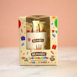   Beanies szülinapi bögre, 12db Birthday Cake Stick kávéval, ajándék dobozban